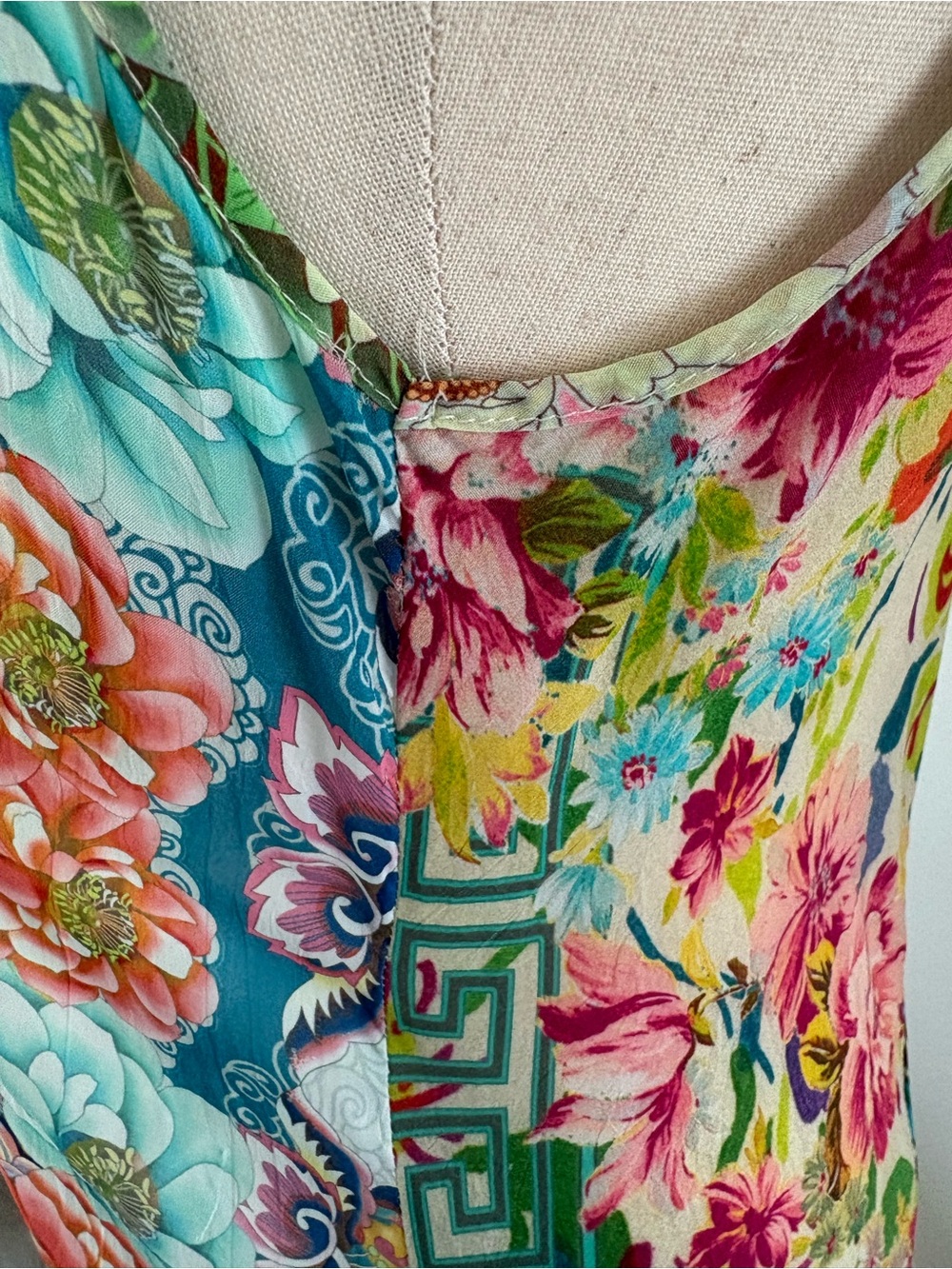 Johnny Was Silk Boho Patchwork Sleeveless Maxi Dress Summer Slip Floral Print - Picture 11 of 16